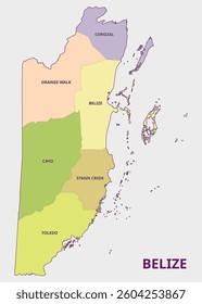 Map of Belize showing its districts