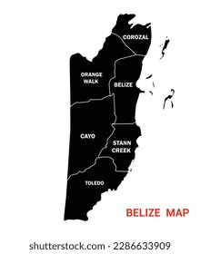 Map of Belize, Map of Belize Solid color, Map of Belize states Vector Illustration, Map of Belize with district name svg