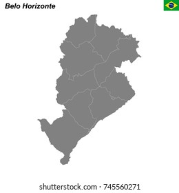 map of Belo Horizonte city with borders of the districts