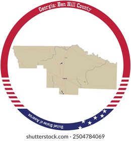 Map of Ben Hill County in Georgia, USA arranged in a circle.