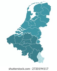 Mapa de los países del Benelux con fronteras provinciales