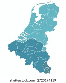 Mapa de los países del Benelux con fronteras provinciales