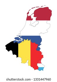 Map Of Benelux With State Flags