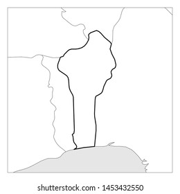 Map of Benin black thick outline highlighted with neighbor countries.