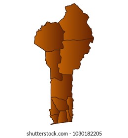 Map of Benin- Map of the city and each border separately. Brown Gold eps Vector Illustration 10