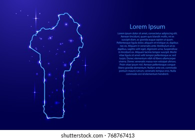 Map Benin from the contours network blue, luminous space stars for banner, poster, greeting card, of vector illustration
