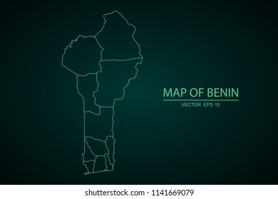 Map of Benin ,Green map on dark background of map of Benin  symbol for your web site design map. Vector illustration eps 10.