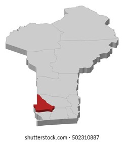 Map - Benin, Kouffo - 3D-Illustration