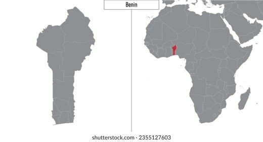 map of Benin and location on Africa map. Vector illustration