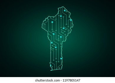 Map of Benin, network line, design sphere, dot and structure on dark background with Map Benin, Circuit board. Vector illustration. Eps 10