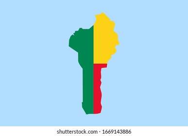 Map of Benin on a blue background, Flag of Benin on it.