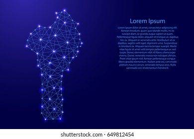 Map of Benin from polygonal blue lines and glowing stars vector illustration