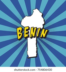map of benin in pop art style on radial lines and halftone dots background