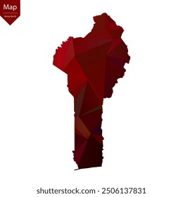 Mapa de Benín - Rojo Geométrico Rumpled Triangular, Diseño Poligonal. Ilustración vectorial eps 10.