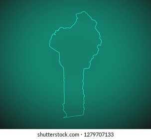 Map of Benin,Green map on dark background. Vector illustration eps 10.