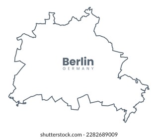 Map of Berlin - the capital of Germany - Urban borders map. Light stroke version.