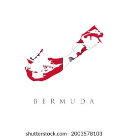 Map of Bermuda with Bermudian flag isolated on white background. British Overseas Territory, United Kingdom, UK, Vector Illustration.