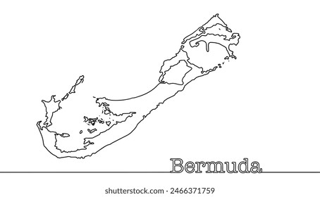 Mapa de las Bermudas dibujado con una línea continua. Un grupo de islas de coral en el Océano Atlántico. Ilustración vectorial.