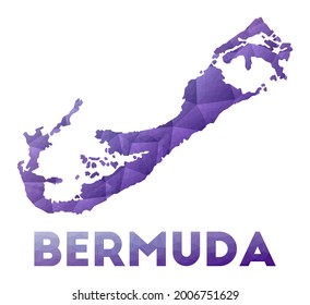 Map of Bermuda. Low poly illustration of the island. Purple geometric design. Polygonal vector illustration.