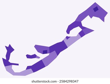 Map of Bermuda with regions. Just a simple country border map with region division. Deep purple color palette. Flat Bermuda shape with administrative division. Vector illustration.