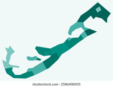 Map of Bermuda with regions. Just a simple country border map with region division. Teal color palette. Blank Bermuda shape with administrative division. Vector illustration.