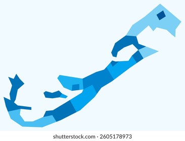 Map of Bermuda with regions. Just a simple country border map with region division. Light blue color palette. Flat Bermuda shape with administrative division. Vector illustration.