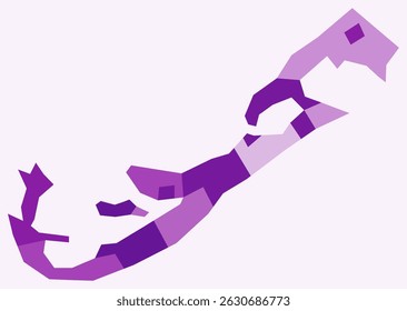 Map of Bermuda with regions. Just a simple country border map with region division. Purple color palette. Flat Bermuda shape with administrative division. Vector illustration.