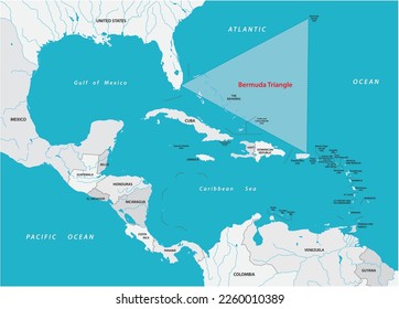 Map Bermuda Triangle or Devil's Triangle in the Atlantic Ocean