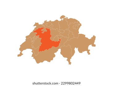 Karte von Bern auf Schweizer Karte. Karte Bern, auf der die Grenzen des Kantons Bern auf der Karte der Schweiz hervorgehoben werden
