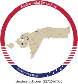 Map of Bethel Census Area in Alaska, USA arranged in a circle.