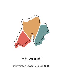 map of Bhiwandi vector design template, national borders and important cities illustration