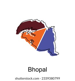 Karte der Bhopal-Vektordesign-Vorlage, nationale Grenzen und wichtige Städte-Illustration