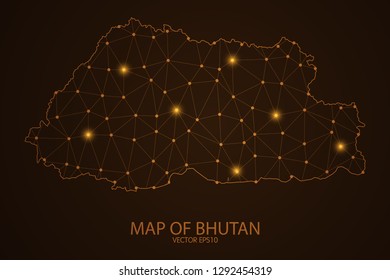 Map of Bhutan - Abstract mash line and point scales on dark background. 3D mesh polygonal network connections.Vector illustration eps 10. 