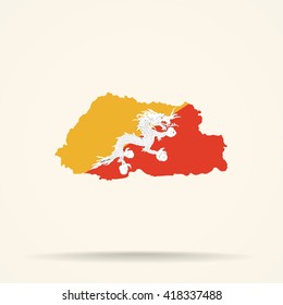 Map of Bhutan in Bhutan flag colors

