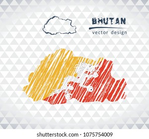 Map of Bhutan with hand drawn sketch pen map inside. Vector illustration