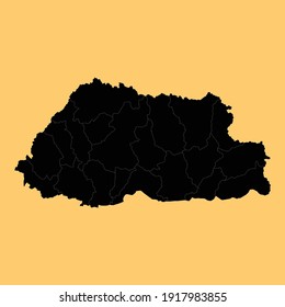  Map of Bhutan isolated on Yellow background, Vector EPS 10