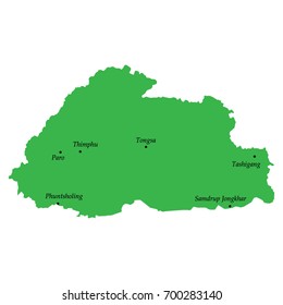 map of Bhutan with main cities