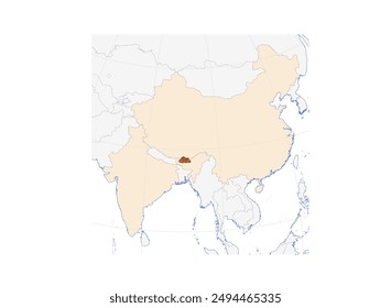 Map of Bhutan in Southern Asia, part of the Asian Continent - Geographical Boundaries and neighboring countries