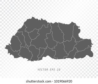 Map of Bhutan , vector illustration on transparent background. Items are placed on separate layers and editable.