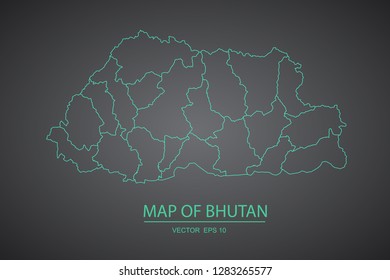 Map of Bhutan,Green map on dark background of map of Bhutan symbol for your web site design map. Vector illustration eps 10. - Vector