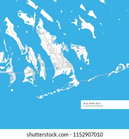 Map of Big Pine Key Island, United States, contains geography outlines for land mass, water, major roads and minor roads.