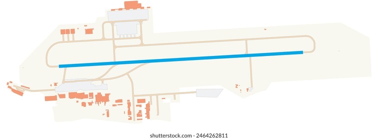 Mapa del Aeropuerto de Billund (Dinamarca). Código IATA: BLL. Diagrama del aeropuerto con pistas de aterrizaje, pistas de rodaje, delantales, zonas de aparcamiento y edificios. Datos del mapa de OpenStreetMap.
