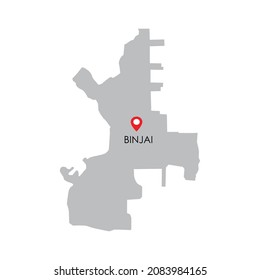 Map of Binjai City in North Sumatra, Indonesia with location icon