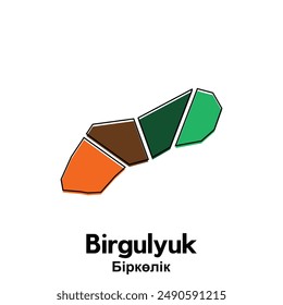 Mapa de la ciudad de Birgulyuk. Mapa del Vector de la Country de Kazajistán. Plantilla de diseño de Ilustración vectorial