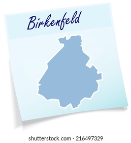 Map of Birkenfeld as sticky note in blue