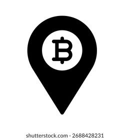 Karte und Bitcoin-Symbol, die den physischen Standort oder die Geografie von Kryptografieobjekten symbolisieren
