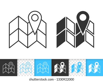 Map black linear and silhouette icons. Thin line sign of pin. Navigation outline pictogram isolated on white, color, transparent background. Vector Icon shape. Gps simple symbol closeup