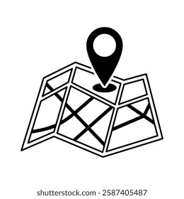 Map with a black location pin icon. Concept of navigation, GPS technology, map positioning. Vector illustration