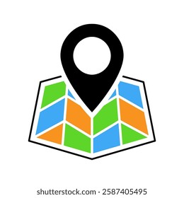 Map with a black location pin icon. Concept of navigation, GPS technology, map positioning. Vector illustration