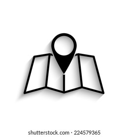 map - black vector icon with shadow